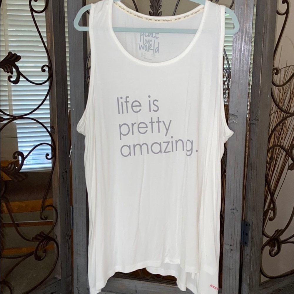 Plus size 2x white with gray writing tank. NWOT